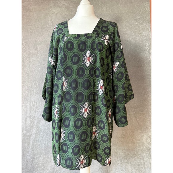 Vintage Other - Vintage Japanese Haori Jacket Green Silk Ikat Boho Statement Coat